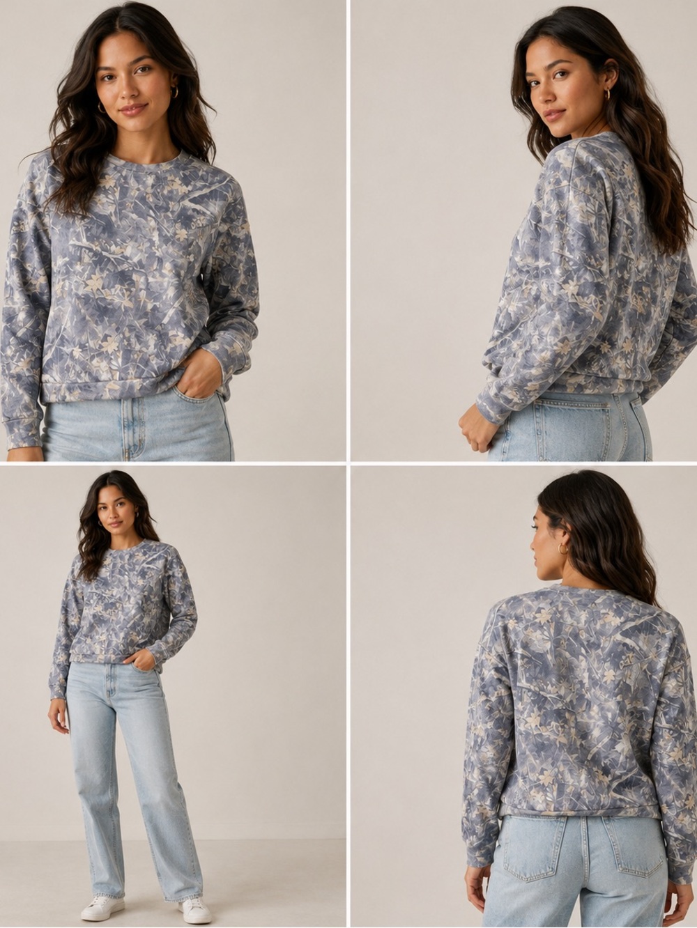 Women’s camo Grey Leaf-Print Crewneck Sweater